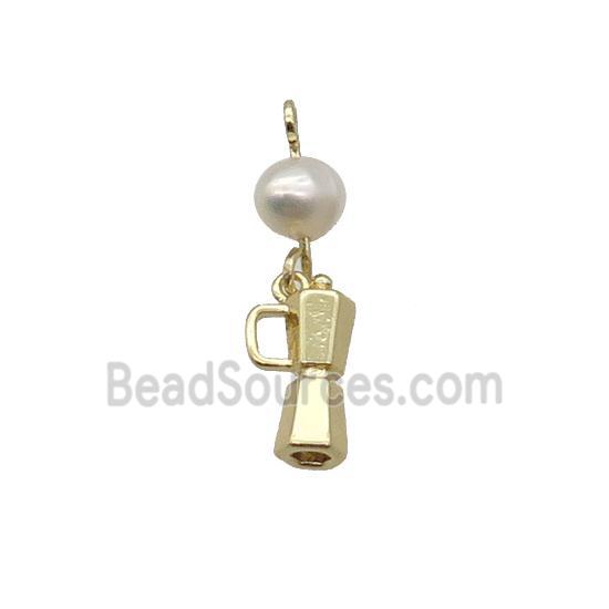 Copper Pendant With Pearl Lockhandle Gold Plated