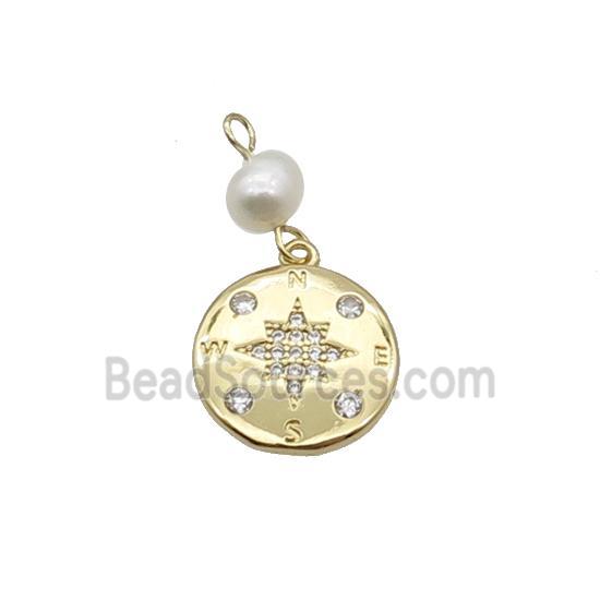 Copper Northstar Pendant Pave Zircon With Pearl Gold Plated