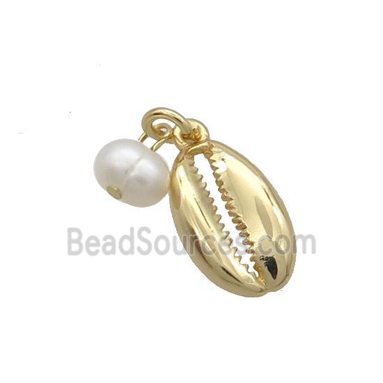 Copper Conch Pendant With Pearl Gold Plated