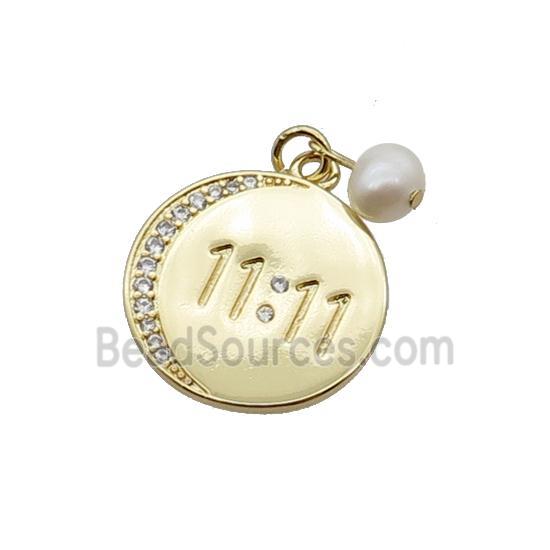 Copper Circle Pendant Pave Zircon With Pearl Double Eleven Gold Plated