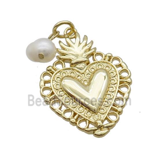 Copper Heart Pendant With Pearl Gold Plated