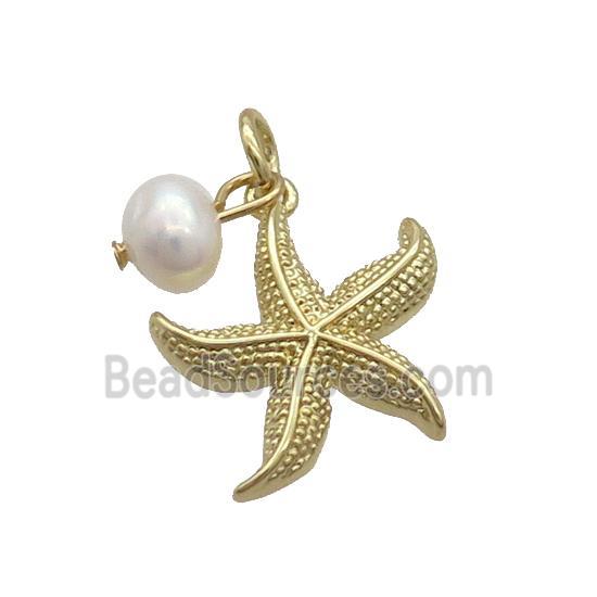 Copper Sea Star Pendant With Pearl Gold Plated