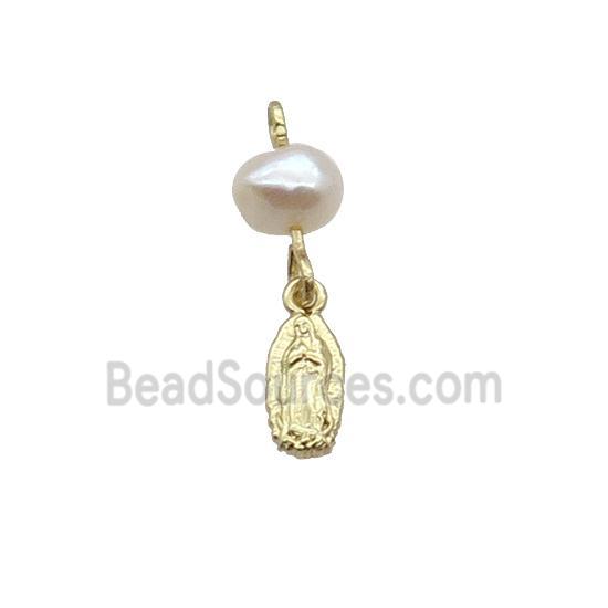 Copper Pendant With Pearl Virgin Mary Gold Plated