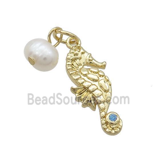 Copper Sea Horse Pendant With Pearl Gold Plated