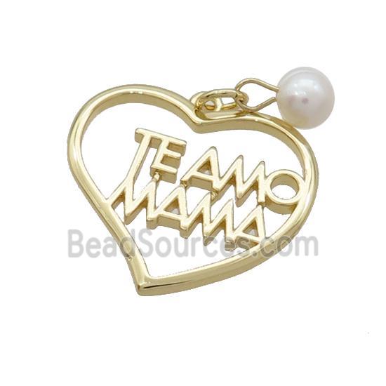 Copper Hear Pendant With Pearl Teamo MAMA Gold Plated