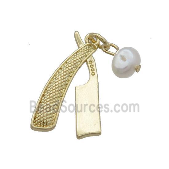 Copper Razor Pendant With Pearl Gold Plated