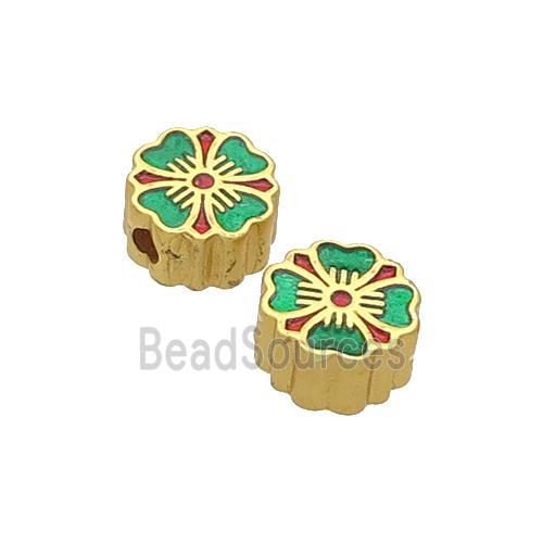 Copper Flower Beads Green Enamel Unfade Gold Plated