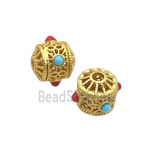 Tibetan Style Copper Beads Tube Unfade Gold Plated