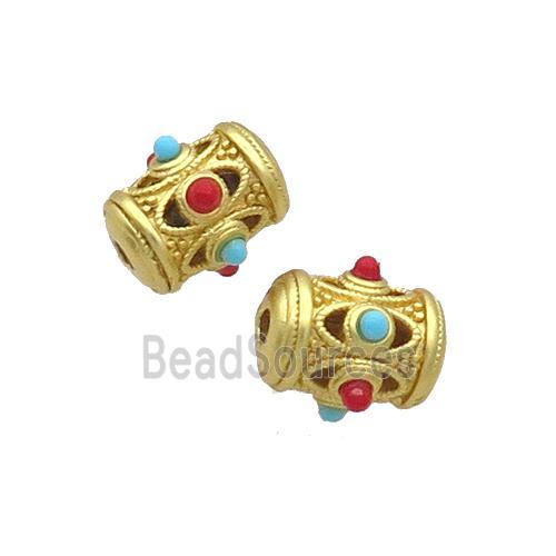 Tibetan Style Copper Beads Tube Unfade Gold Plated