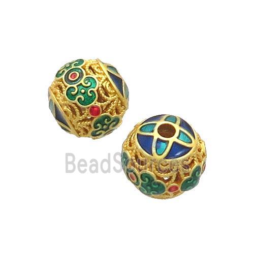 Copper Beads Round Multicolor Enamel Unfade Gold Plated