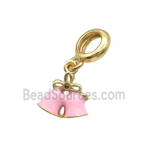 Christmas Bell Pendant Charms Alloy Pink Enamel Gold Plated