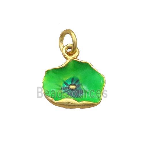 Copper Lotus Leaf Pendant Green Enamel Gold Plated