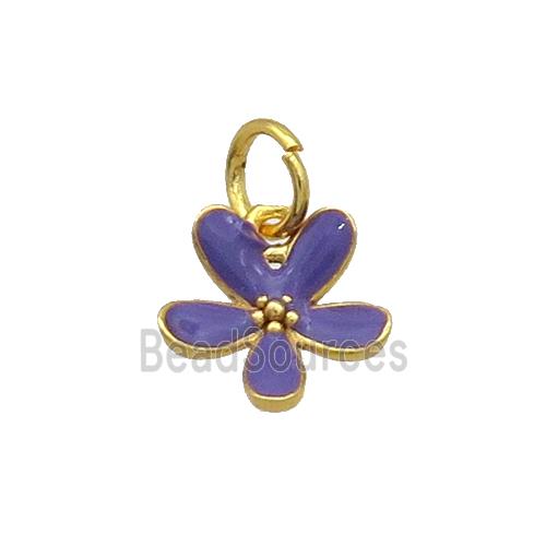 Copper Flower Pendant Purple Enamel Gold Plated