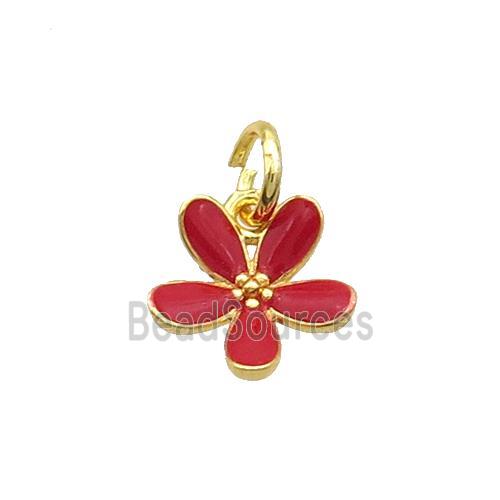 Copper Flower Pendant Red Enamel Gold Plated