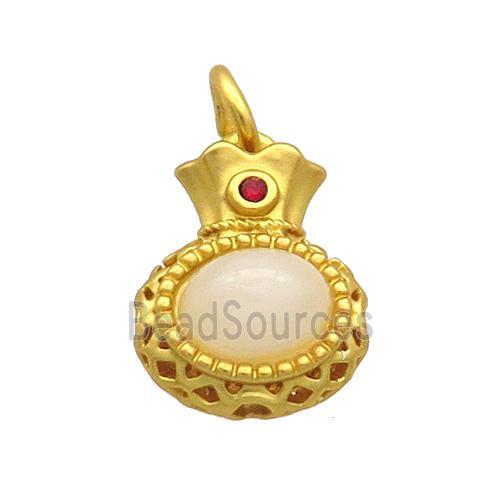 Copper Bottle Pendant Pave White Jade Gold Plated