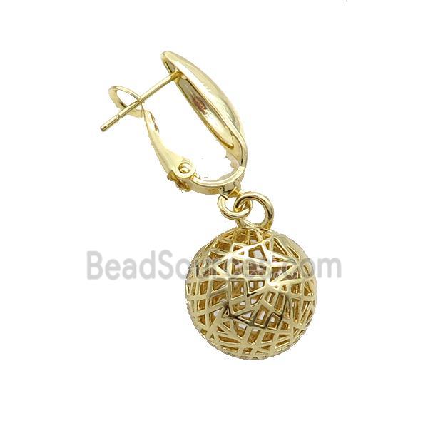 Copper Latchback Earring Sphere Hollow Gold Plated