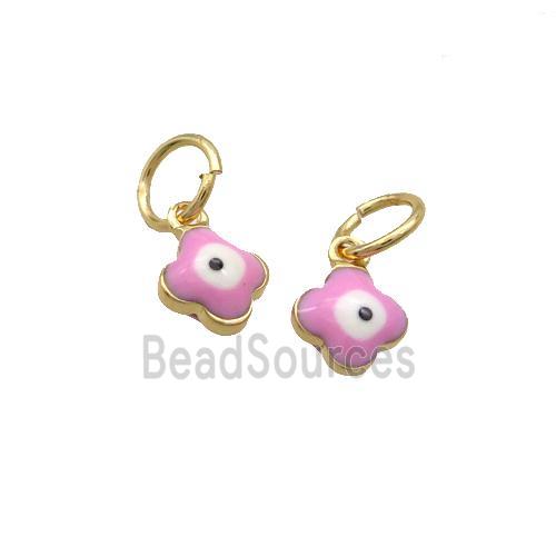 Copper Clover Pendant Eye Pink Enamel Gold Plated