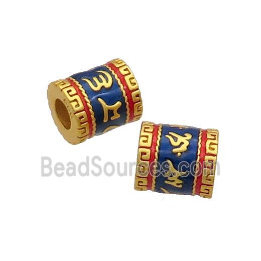 Copper Tube Beads Blue Enamel Buddhist Large Hole Unfade Gold Plated