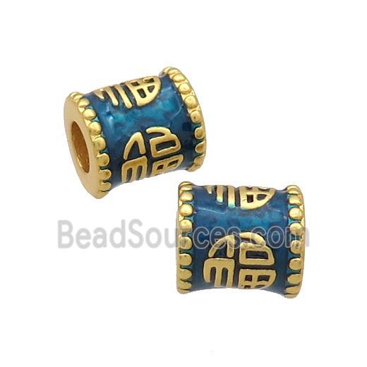 Copper Tube Beads Teal Enamel FU Large Hole Unfade Gold Plated