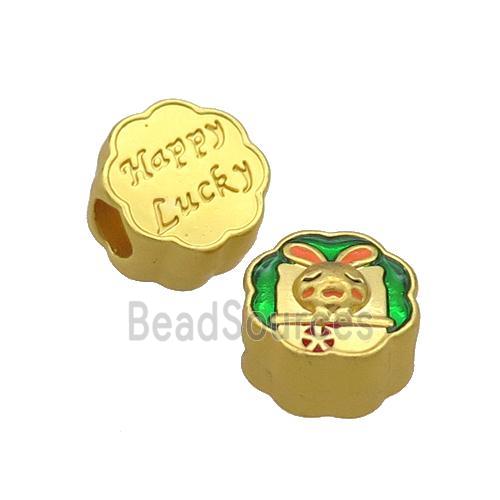 Copper Button Circle Beads Rabbit Green Enamel Large Hole Unfade Gold Plated