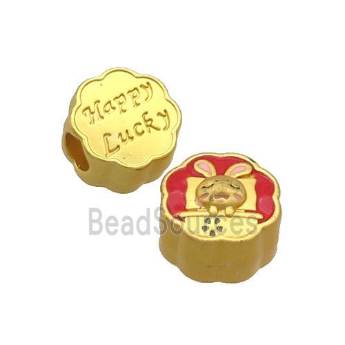 Copper Button Circle Beads Rabbit Red Enamel Large Hole Unfade Gold Plated