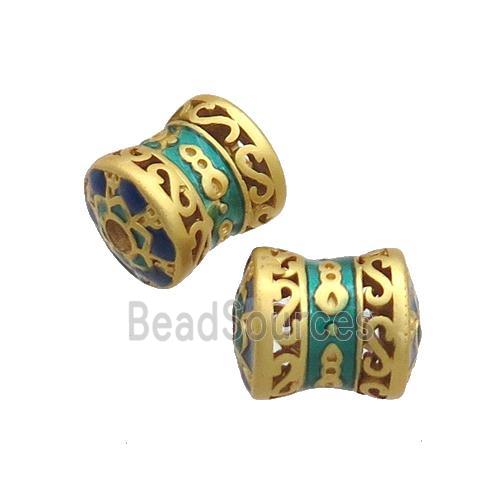 Copper Bamboo Beads Green Enamel Unfade Gold Plated