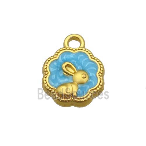 Copper Rabbit Pendant Blue Enamel Unfade Gold Plated