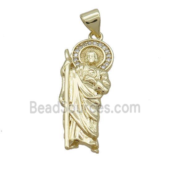 Copper Jesus Pendant Pave Zircon Religious Gold Plated