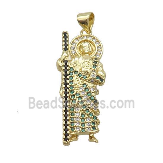 Copper Jesus Pendant Pave Zircon Religious Gold Plated