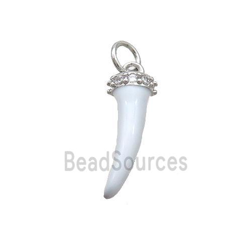 Copper Horn Pendant White Enamel Platinum Plated