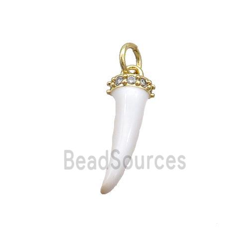 Copper Horn Pendant White Enamel Gold Plated