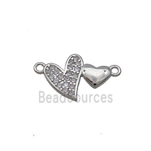 Copper Pendant Pave Zircon Double Heart Platinum Plated