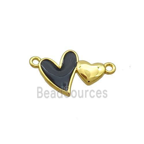 Copper Pendant Black Enamel Double Heart Gold Plated