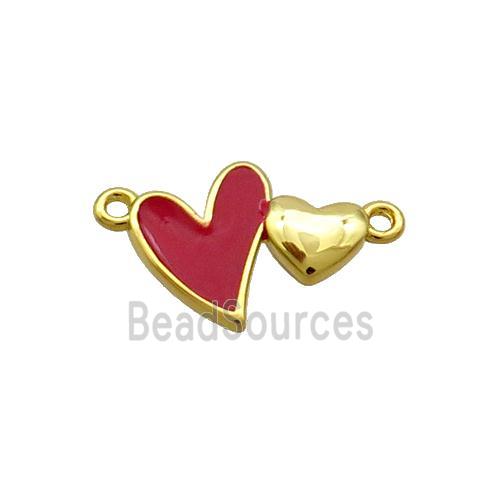 Copper Pendant Red Enamel Double Heart Gold Plated