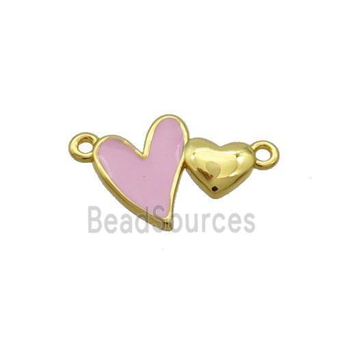 Copper Pendant Pink Enamel Double Heart Gold Plated