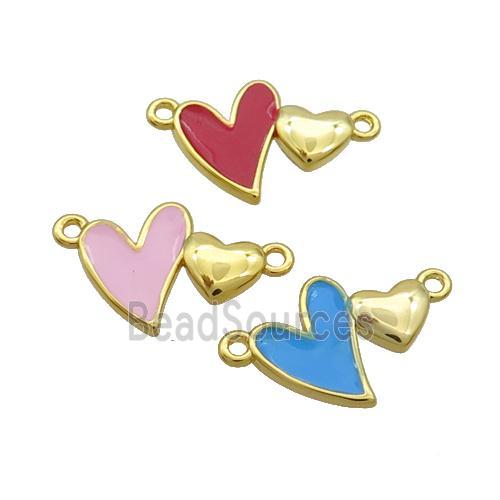 Copper Pendant Enamel Double Heart Gold Plated Mixed