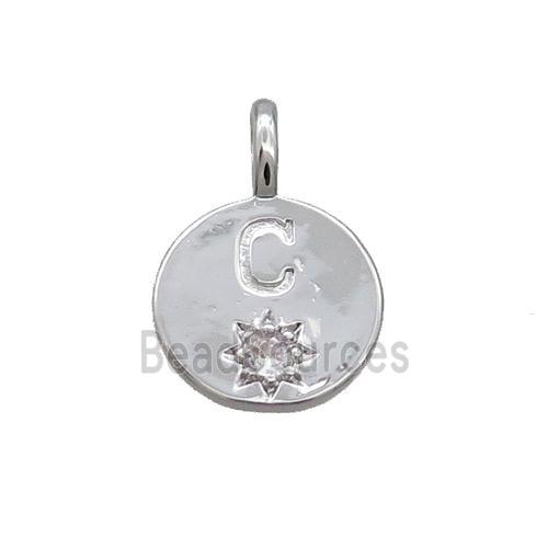 Copper Circle Pendant Pave Zircon C-letter Platinum Plated