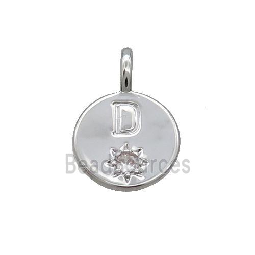 Copper Circle Pendant Pave Zircon D-letter Platinum Plated