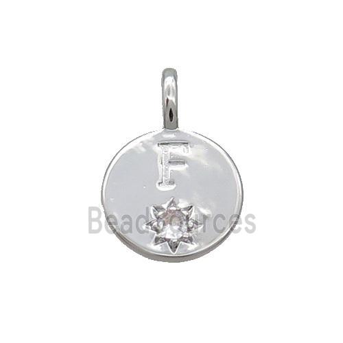 Copper Circle Pendant Pave Zircon F-letter Platinum Plated