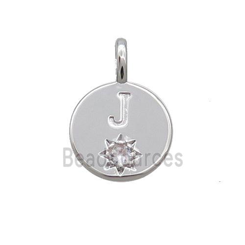 Copper Circle Pendant Pave Zircon J-letter Platinum Plated