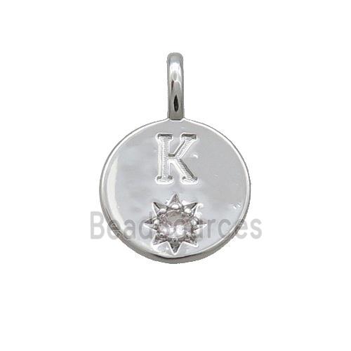 Copper Circle Pendant Pave Zircon K-letter Platinum Plated