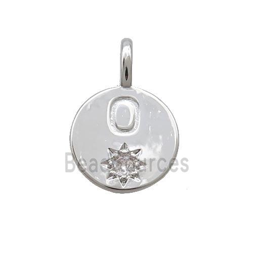 Copper Circle Pendant Pave Zircon O-letter Platinum Plated