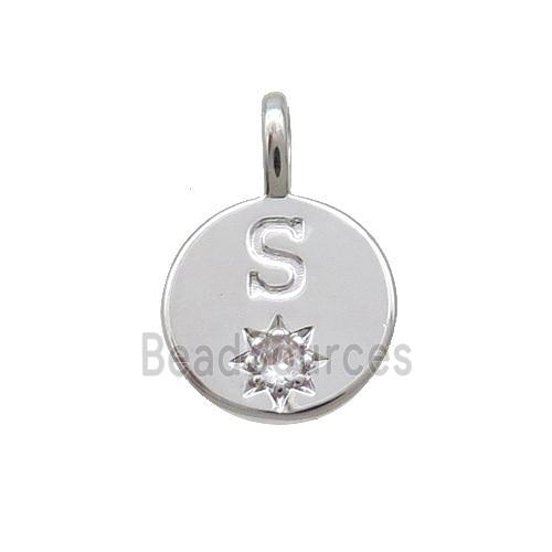 Copper Circle Pendant Pave Zircon S-letter Platinum Plated