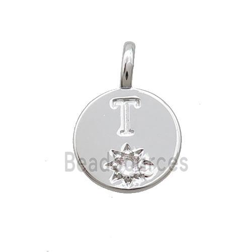 Copper Circle Pendant Pave Zircon T-letter Platinum Plated