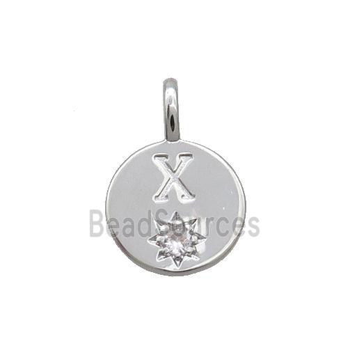 Copper Circle Pendant Pave Zircon X-letter Platinum Plated