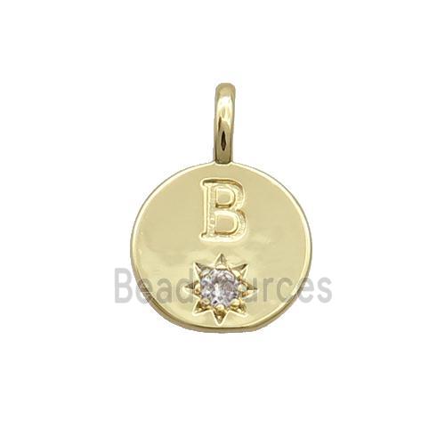 Copper Circle Pendant Pave Zircon B-letter Gold Plated