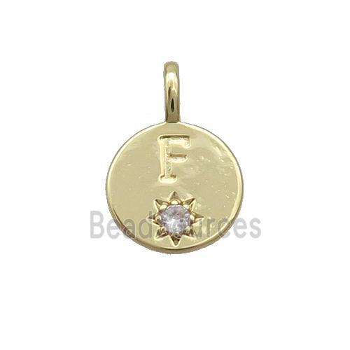 Copper Circle Pendant Pave Zircon F-letter Gold Plated