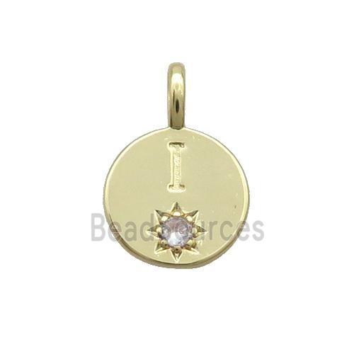 Copper Circle Pendant Pave Zircon I-letter Gold Plated