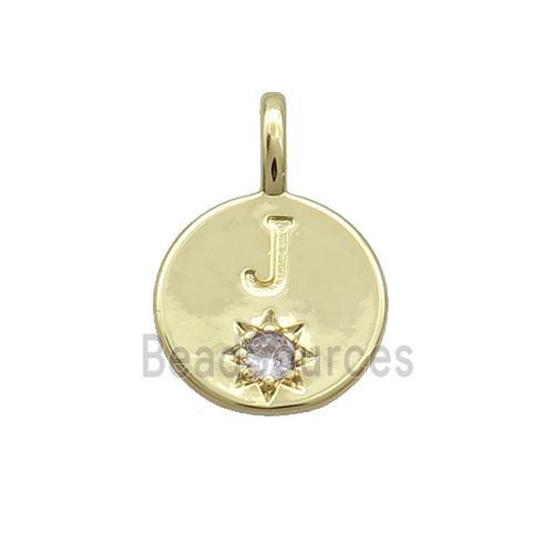 Copper Circle Pendant Pave Zircon J-letter Gold Plated