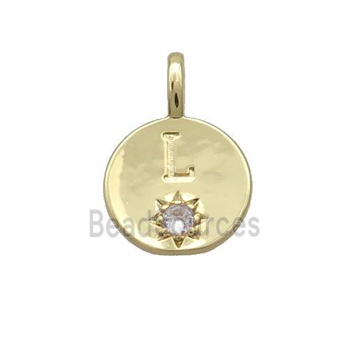 Copper Circle Pendant Pave Zircon L-letter Gold Plated